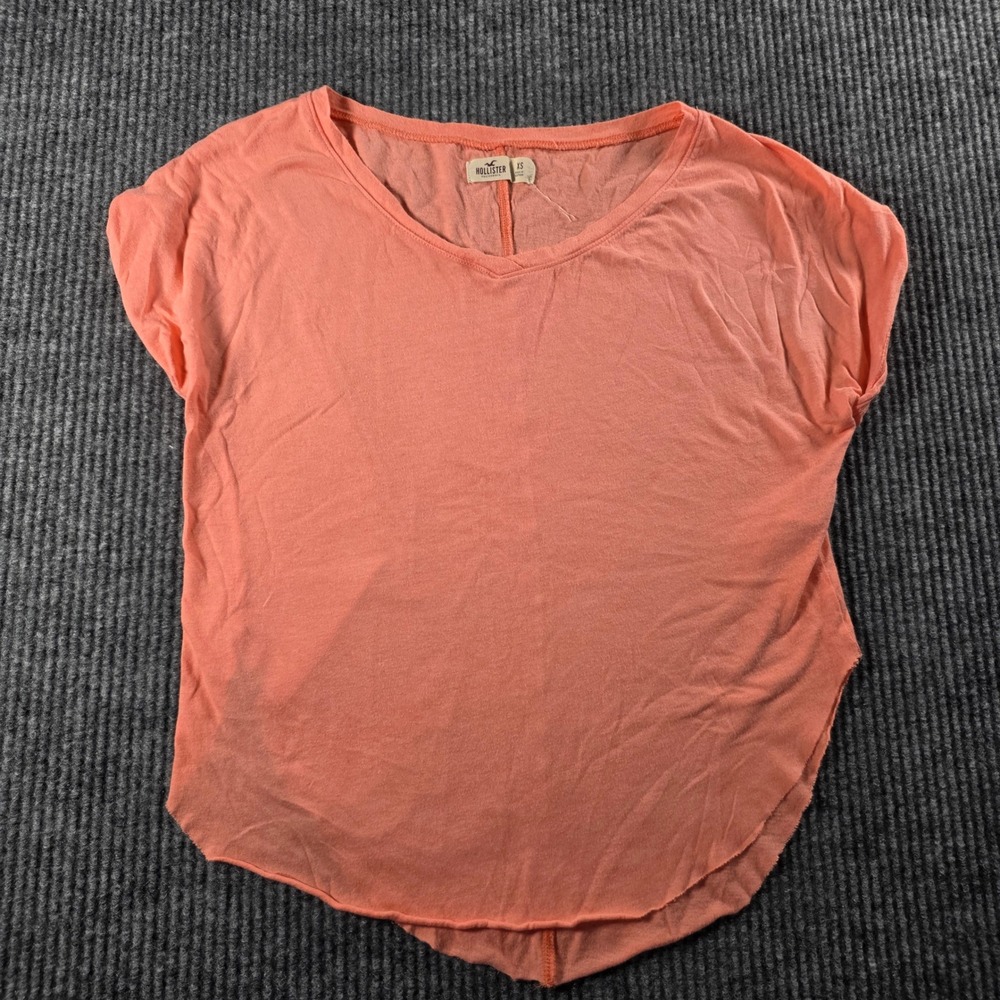 Hollister California Womens XS Coral Orange Rolled Sleeve High Low Hem Tee Shirt